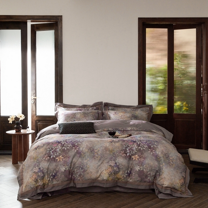 91家纺网 家纺一手货源 找家纺 由丽家纺 2025新款数码印花四件套 慕香-紫