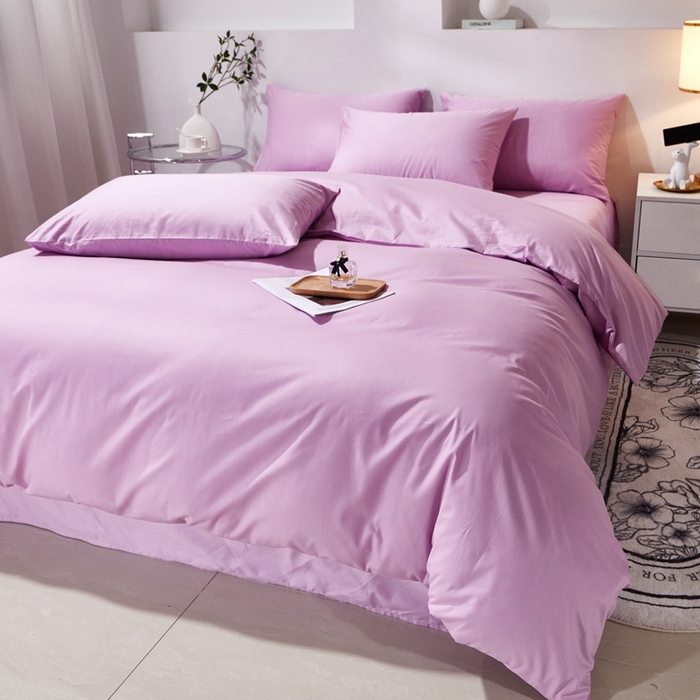 91家纺网 家纺一手货源 找家纺 晶缦家纺 2025新款喷气全棉13376纯棉斜纹纯色多规格四件套-沐兰 沐兰-浅紫