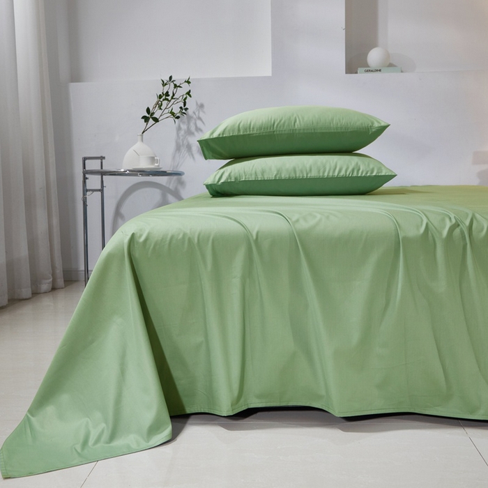 91家纺网 家纺一手货源 找家纺 晶缦家纺 2025新款喷气全棉13376纯棉斜纹纯色床单-沐兰 沐兰-抹茶绿