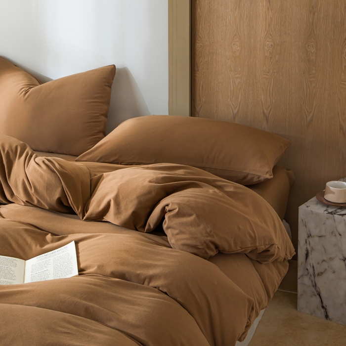 91家纺网 家纺一手货源 找家纺 梦可莱家居 2025春夏新品全棉针织棉纯色系列 栗子棕