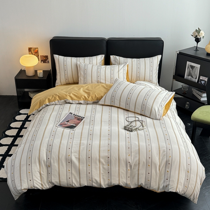 91家纺网 家纺一手货源 找家纺 简宜家居（朝初家纺） 2025新款40支全棉提花四件套（简川-星辰系列） 星辰-暖黄