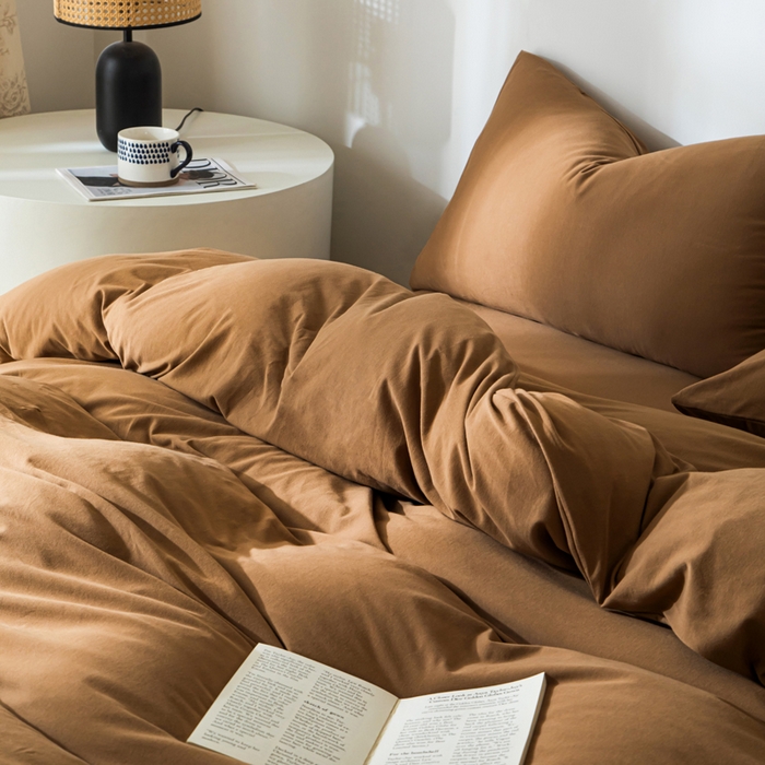 91家纺网 家纺一手货源 找家纺 梦可莱家居 2025春夏新品全棉针织棉纯色系列 栗子棕