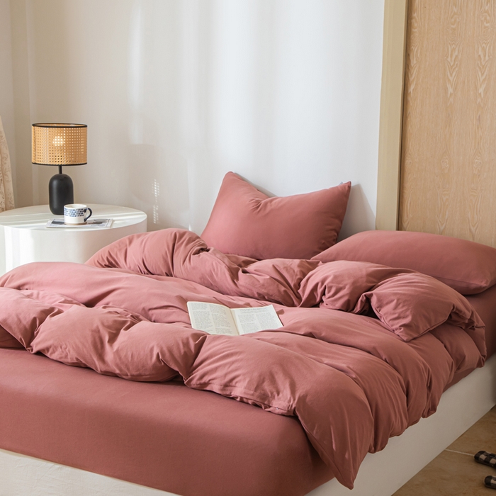 91家纺网 家纺一手货源 找家纺 梦可莱家居 2025春夏新品全棉针织棉纯色系列 胭脂