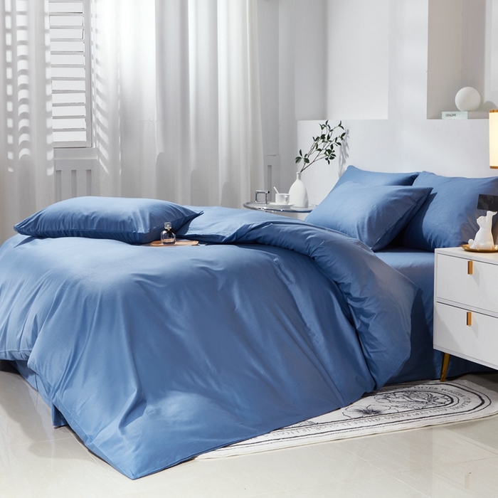 91家纺网 家纺一手货源 找家纺 晶缦家纺 2025新款喷气全棉13376纯棉斜纹纯色多规格四件套-沐兰 沐兰-牛仔蓝