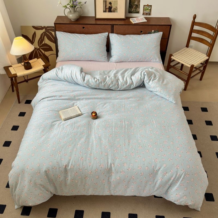 91家纺网 家纺一手货源 找家纺 典曼家纺 2025新款双层纱小清新印花四件套-床拍 初夏