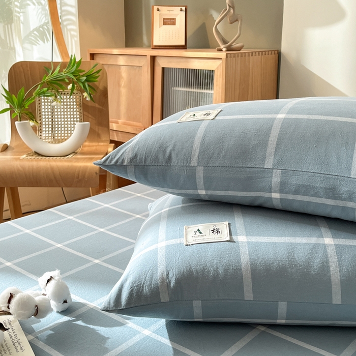 91家纺网 家纺一手货源 找家纺 21度C 2025新款A类全棉母婴级四件套单品系列-单枕套 海蓝格