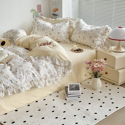 91家纺网 家纺一手货源 找家纺 希丞家居 2025新款花卉泡泡纱花边四件套 梦语