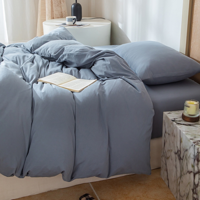 91家纺网 家纺一手货源 找家纺 梦可莱家居 2025春夏新品全棉针织棉纯色系列 蔚蓝