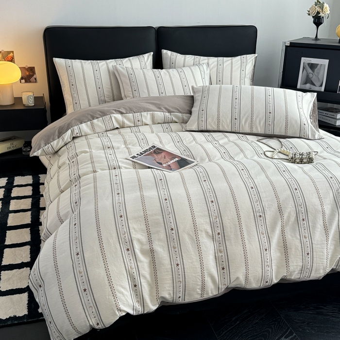 91家纺网 家纺一手货源 找家纺 简宜家居（朝初家纺） 2025新款40支全棉提花四件套（简川-星辰系列） 星辰-雅灰