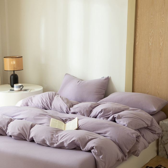 91家纺网 家纺一手货源 找家纺 梦可莱家居 2025春夏新品全棉针织棉纯色系列 梦幻紫