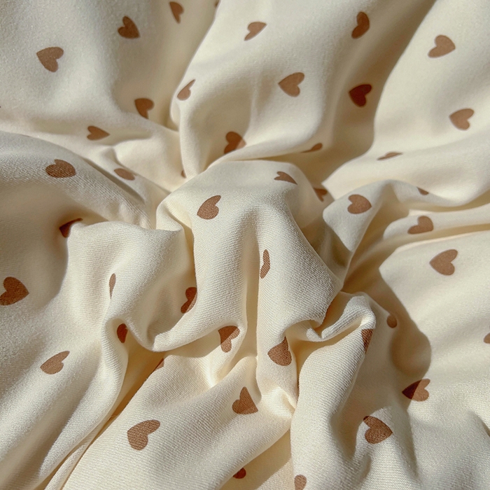 91家纺网 家纺一手货源 找家纺 欧尚 2025新款针织棉双层纱四件套 咖爱心