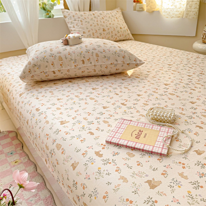 91家纺网 家纺一手货源 找家纺 名兮家居 2025新款全棉双层纱床笠 双层纱-乖乖兔