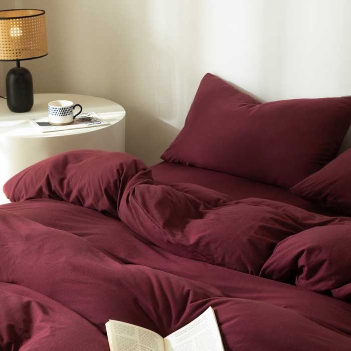 91家纺网 家纺一手货源 找家纺 梦可莱家居 2025春夏新品全棉针织棉纯色系列 安哥拉红