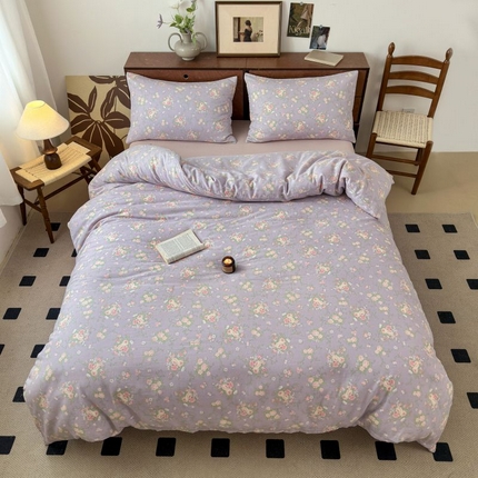 91家纺网 家纺一手货源 找家纺 典曼家纺 2025新款双层纱小清新印花四件套-床拍 小资情调