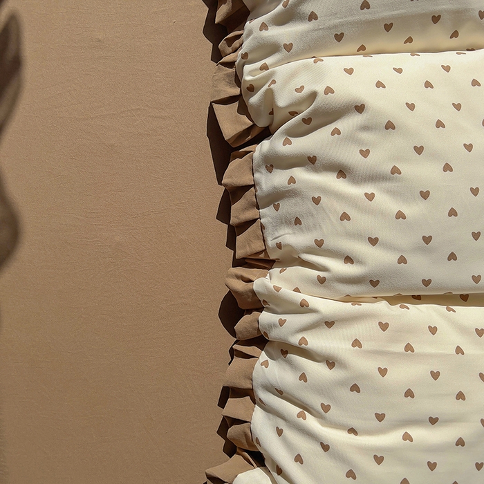 91家纺网 家纺一手货源 找家纺 欧尚 2025新款针织棉双层纱四件套 咖爱心