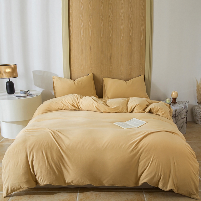 91家纺网 家纺一手货源 找家纺 梦可莱家居 2025春夏新品全棉针织棉纯色系列 小麦黄