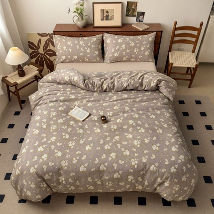 91家纺网 家纺一手货源 找家纺 典曼家纺 2025新款双层纱小清新印花四件套-床拍 北岛诗情