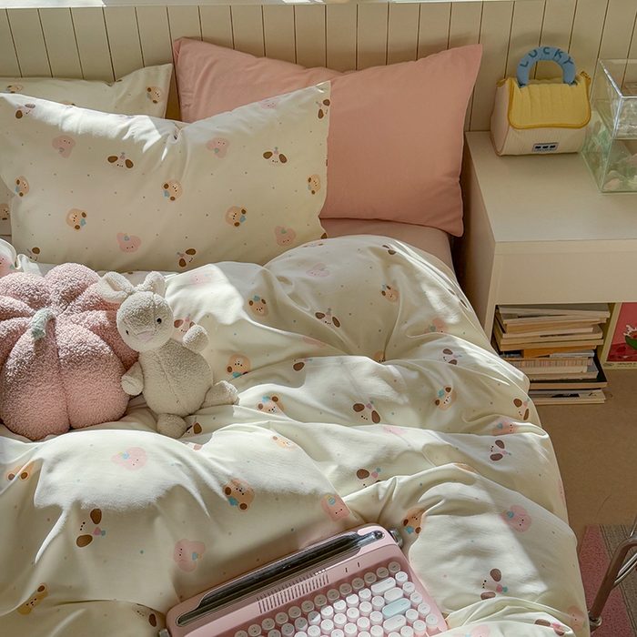 91家纺网 家纺一手货源 找家纺 繁花家居 2025新款软乎乎时尚印花水洗棉四件套 动物大头贴