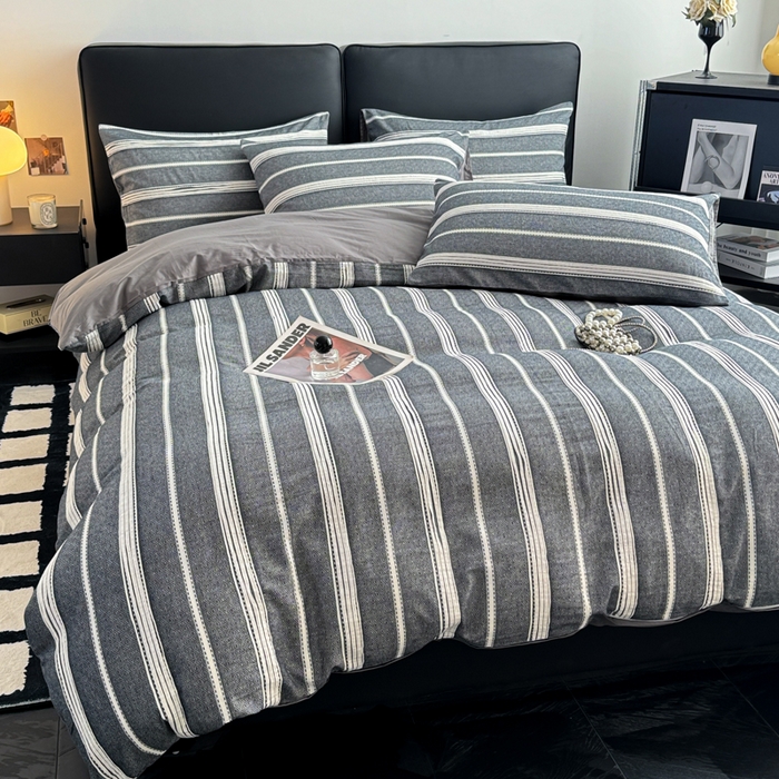 91家纺网 家纺一手货源 找家纺 简宜家居（朝初家纺） 2025新款40支全棉提花四件套（简川-星辰系列） 简川-素灰