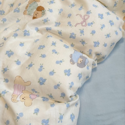 91家纺网 家纺一手货源 找家纺 （总）2025新款双层纱印花卡通四件套-床拍