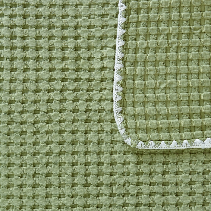 91家纺网 家纺一手货源 找家纺 朴尔家纺-毛巾被 2025新款全棉纱布华夫格素色枕巾系列 华夫格纹枕巾-抹茶