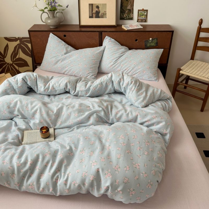 91家纺网 家纺一手货源 找家纺 典曼家纺 2025新款双层纱小清新印花四件套-床拍 初夏