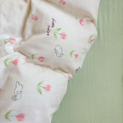 91家纺网 家纺一手货源 找家纺 2025新款双层纱印花卡通四件套-床拍 郁金香小兔