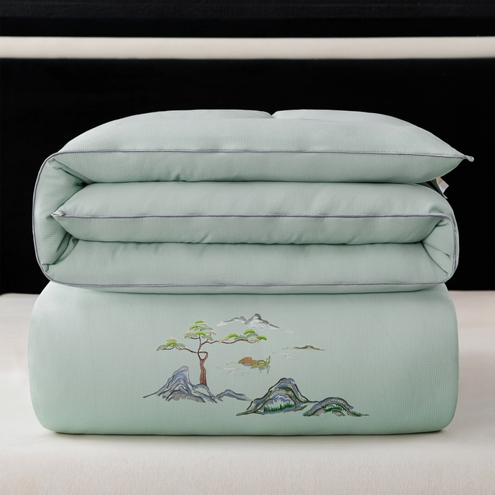 91家纺网 家纺一手货源 找家纺 招财狼 2025新款抗菌小竹棉冬被 小竹棉-水蓝色