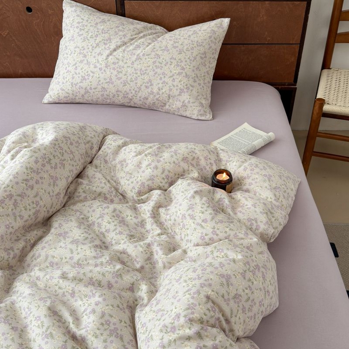 91家纺网 家纺一手货源 找家纺 典曼家纺 2025新款双层纱小清新印花四件套-床拍 半亩花田