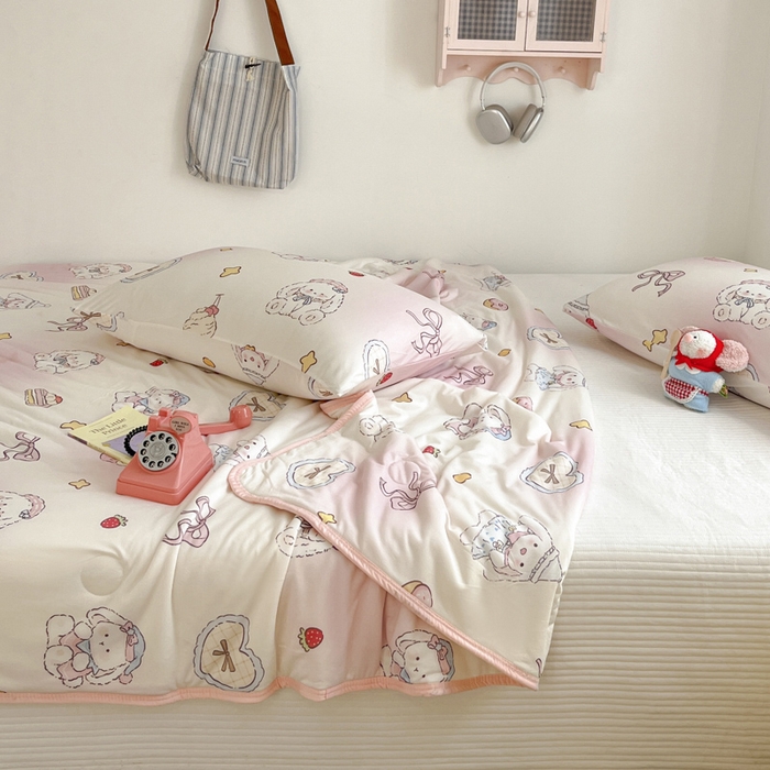 91家纺网 家纺一手货源 找家纺 桃子家居  2025新款A类高品质牛奶针织棉软糯大豆夏被 针织棉-蝴蝶结甜甜兔