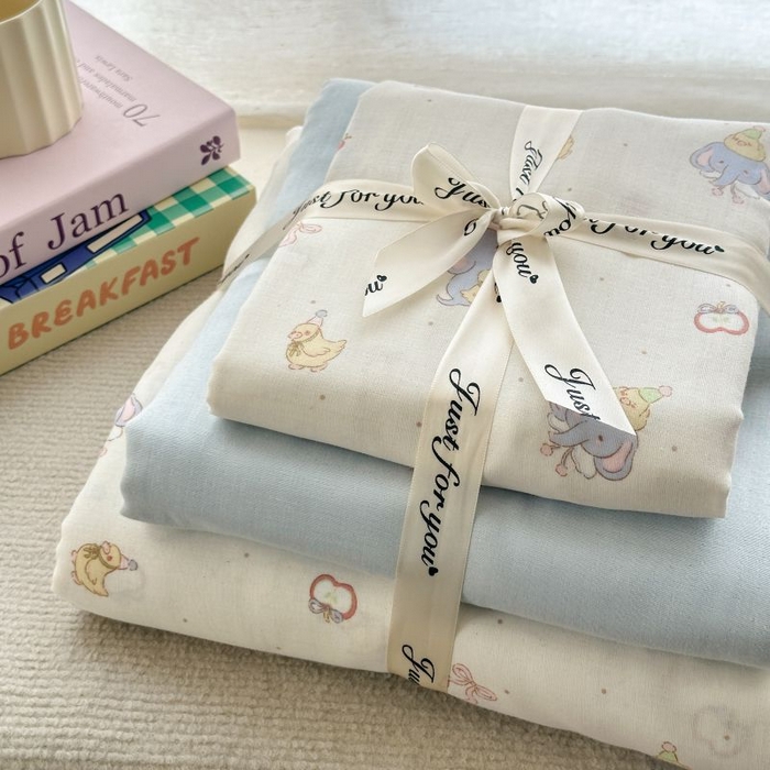 91家纺网 家纺一手货源 找家纺 2025新款双层纱印花卡通四件套-叠拍 可可象