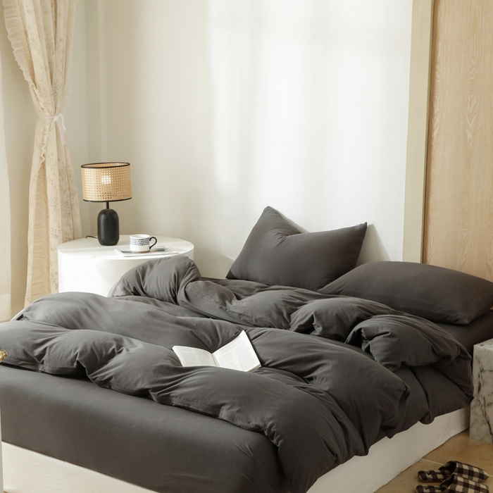 91家纺网 家纺一手货源 找家纺 梦可莱家居 2025春夏新品全棉针织棉纯色系列 碳灰