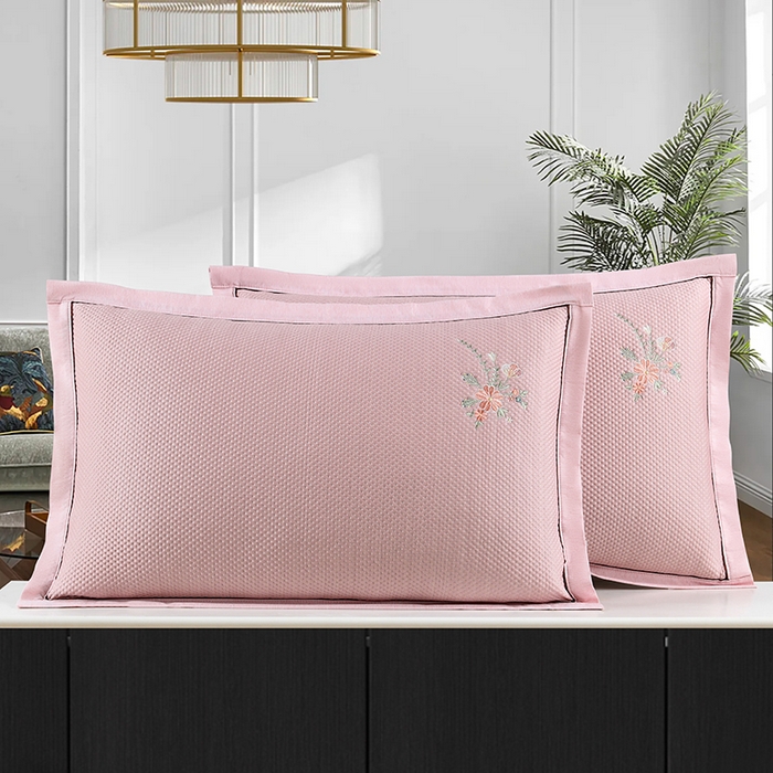 91家纺网 家纺一手货源 找家纺 小猫派 2025夏季冰丝枕头套A类豆豆凉感常规枕套 凉感绣花-粉色花束
