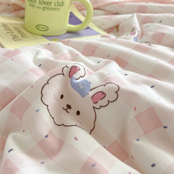 91家纺网 家纺一手货源 找家纺 桃子家居  2025新款A类高品质牛奶针织棉软糯大豆夏被 针织棉-粉格派对