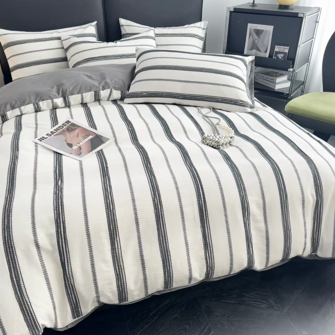 91家纺网 家纺一手货源 找家纺 简宜家居（朝初家纺） 2025新款40支全棉提花四件套（简川-星辰系列） 简川-乳白