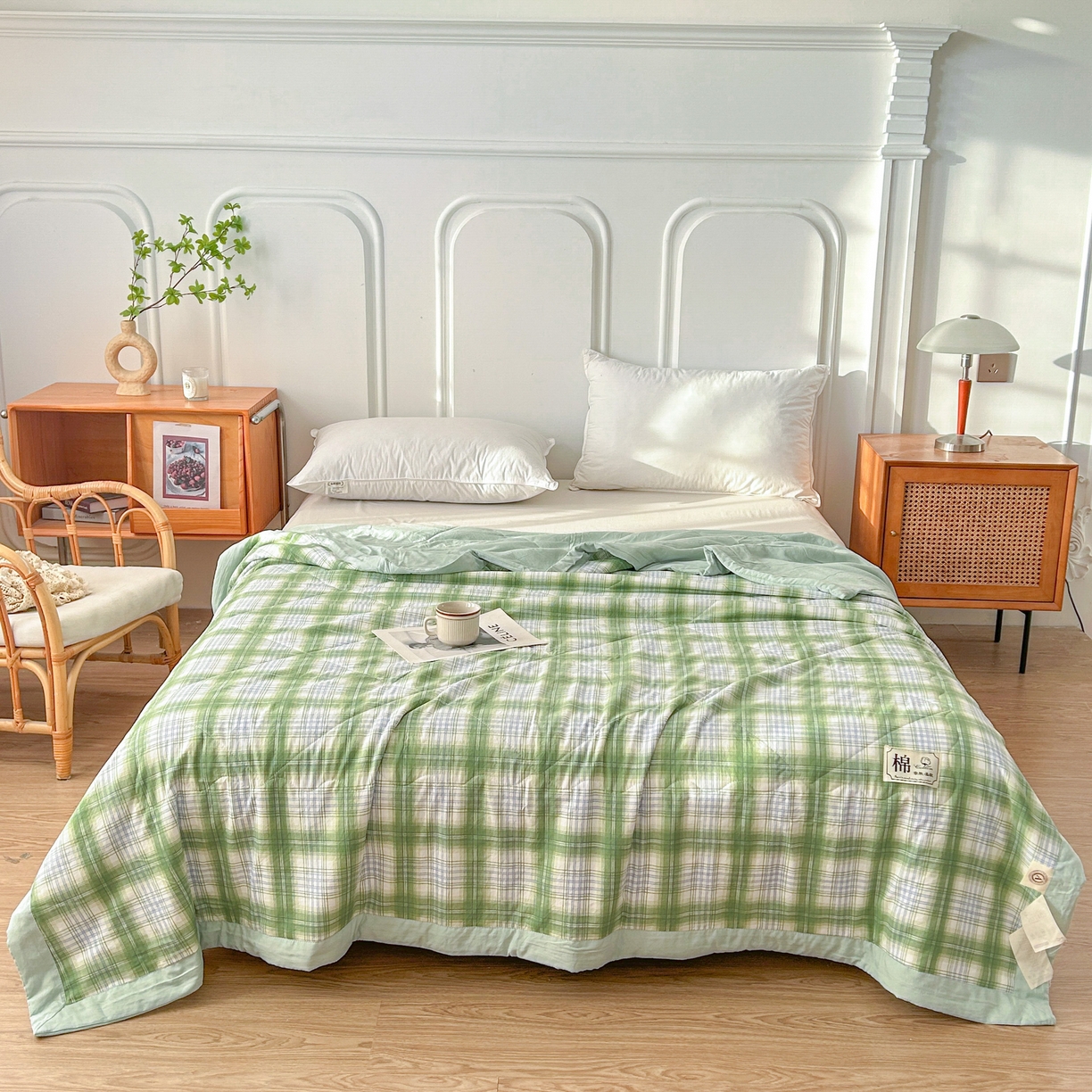 91家纺网 家纺一手货源 找家纺 佰丝居 2025新款A类水洗棉夏被100%新疆棉花被空调被夏凉被 雅致绿