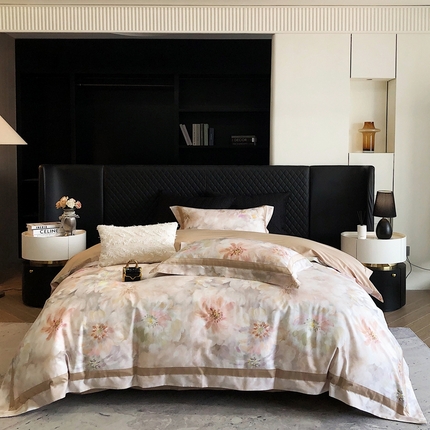 91家纺网 家纺一手货源 找家纺 瑞雪家居 2025新款亲肤舒适50双股长绒棉纯棉四件套系列 笙箫黄,笙箫黄