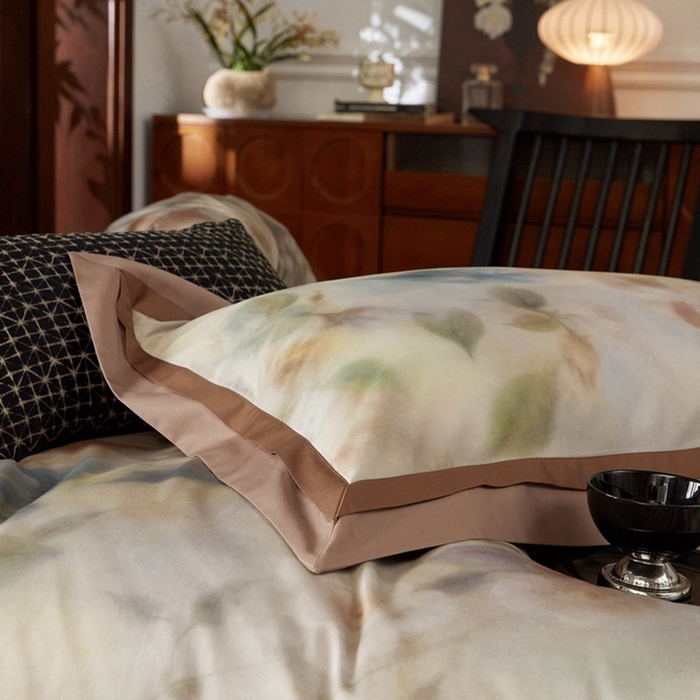 91家纺网 家纺一手货源 找家纺 由丽家纺 2025新款数码印花四件套 花芳霞-桔