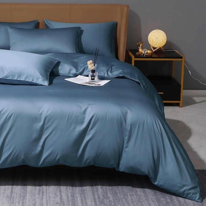 91家纺网 家纺一手货源 找家纺 晶缦家纺 2025新款全棉纯棉50支双股贡缎长绒棉纯色多规格四件套 绮芸-天青蓝 