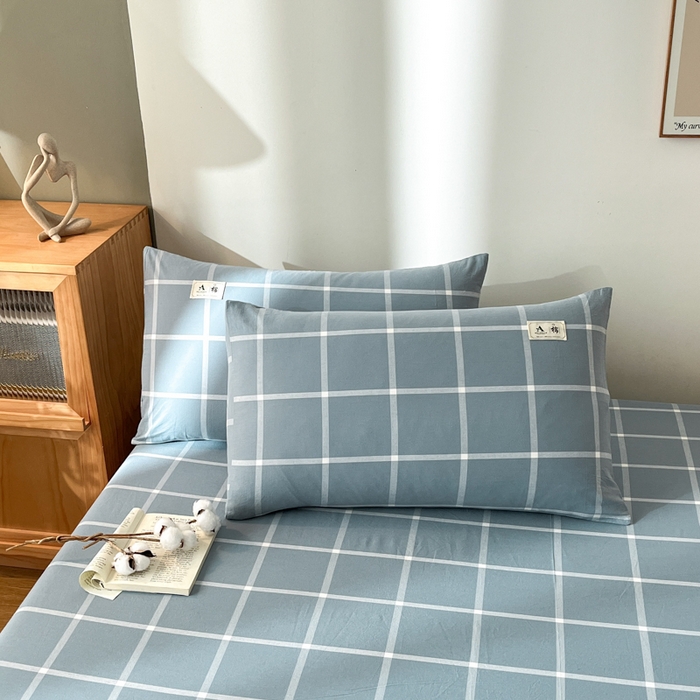 91家纺网 家纺一手货源 找家纺 21度C 2025新款A类全棉母婴级四件套单品系列-单枕套 海蓝格