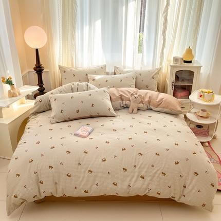 麦伦家居 2025春夏新品全棉斜纹40支13372系列 格子小熊