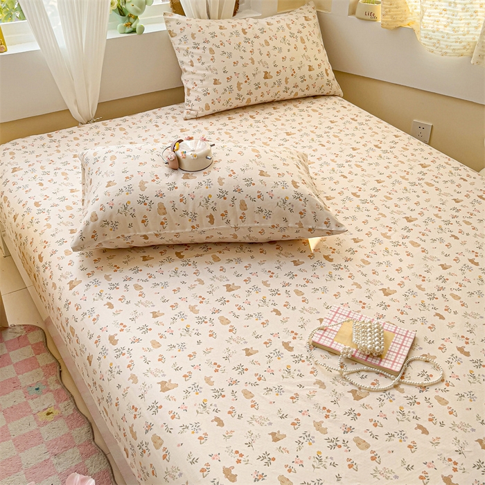 91家纺网 家纺一手货源 找家纺 名兮家居 2025新款全棉双层纱床笠 双层纱-乖乖兔