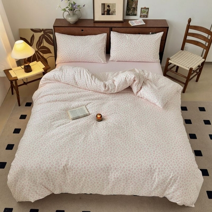 典曼家纺 2025新款双层纱小清新印花四件套-床拍 粉红少女
