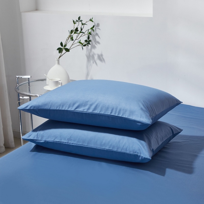 91家纺网 家纺一手货源 找家纺 晶缦家纺 2025新款喷气全棉13376纯棉斜纹纯色枕套-沐兰 沐兰-牛仔蓝