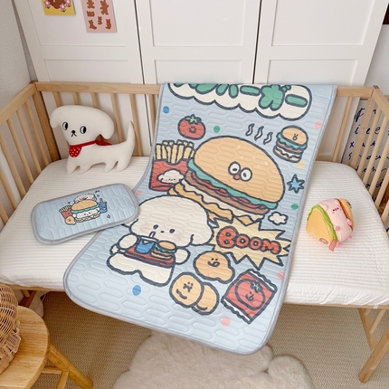 美乐迪家纺 2025新款儿童乳胶凉席 汉堡小狗