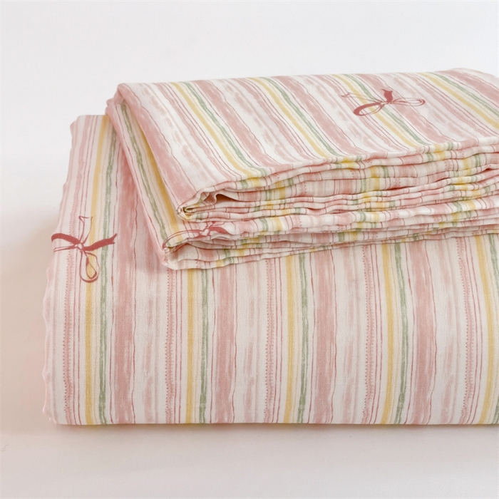 91家纺网 家纺一手货源 找家纺 名兮家居 2025新款全棉双层纱床笠 双层纱-蝴蝶结