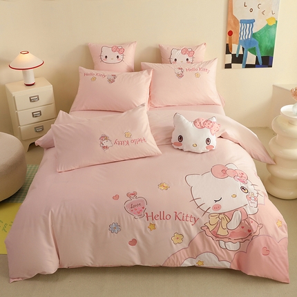 绒棉世家 2025绒棉世家新款全棉水洗棉贴布绣专版四件套 HelloKitty