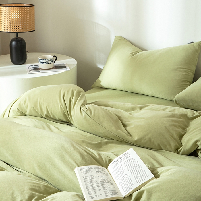 91家纺网 家纺一手货源 找家纺 梦可莱家居 2025春夏新品全棉针织棉纯色系列 抹茶