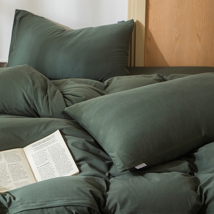 91家纺网 家纺一手货源 找家纺 梦可莱家居 2025春夏新品全棉针织棉纯色系列 青苔绿