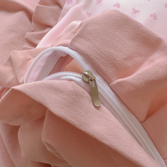 91家纺网 家纺一手货源 找家纺 欧尚 2025新款针织棉双层纱四件套 洁美粉